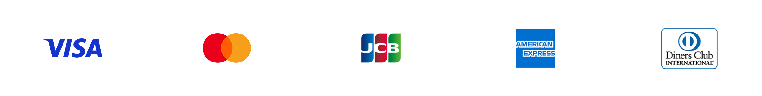 Visa, Mastercard, JCB, American Express, Diners Club